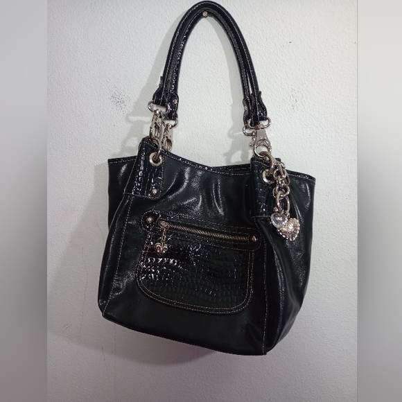 Kathy Van Zeeland Glossy Black Shoulder Bag - Picture 1 of 6
